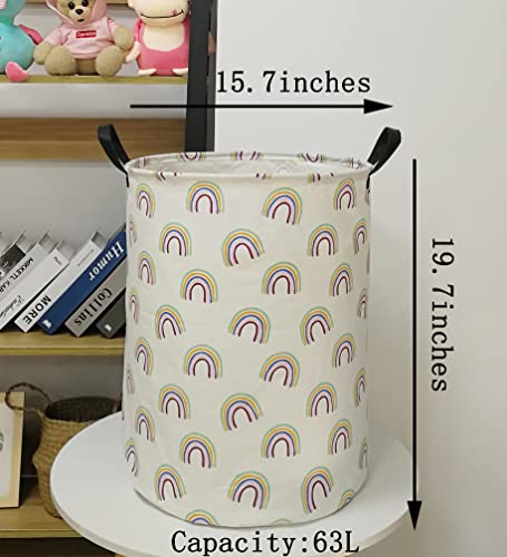 Image of Collapsible Kids Laundry Basket Clothes Hamper, Foldable Storage Organizer Bin, Toy Clothes Storage with Handles for Boys Girls Bedroom, Room Decor Rainbow