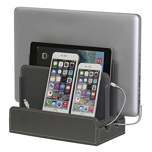 G.U.S. Multi-Device Charging Station Dock & Organizer - Multiple Finishes Available. for Laptops, Tablets, and Phones - Strong Build, Gray Leatherette