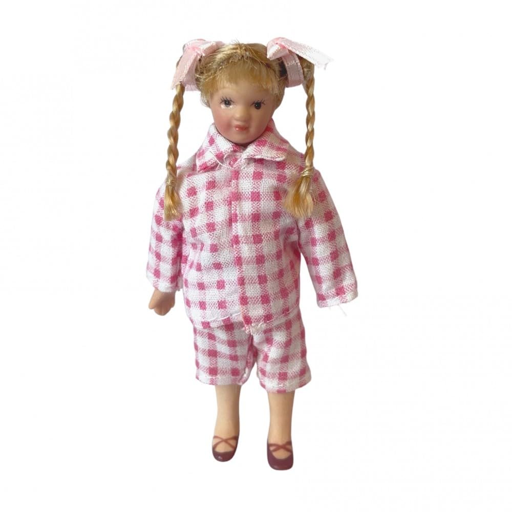 Dolls House Girl In Pink and White Pyjamas (DP442) - 1:12 Scale Miniatures | Minimum World