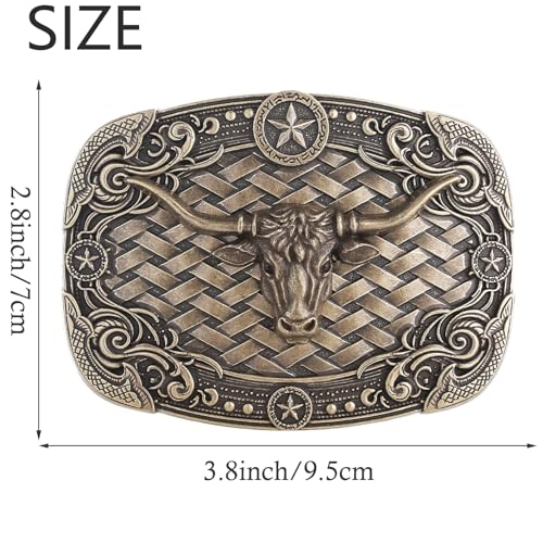 Image of HUABOLA CALYN Long Horn Bull Belt Buckles for Men Women American Flag Texas Star Belt Buckles