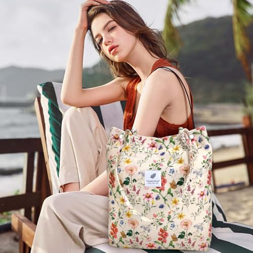 Image of Ayieyill Corduroy Tote Bag for Women Canvas Shoulder Cord Purse with Inner Pocket