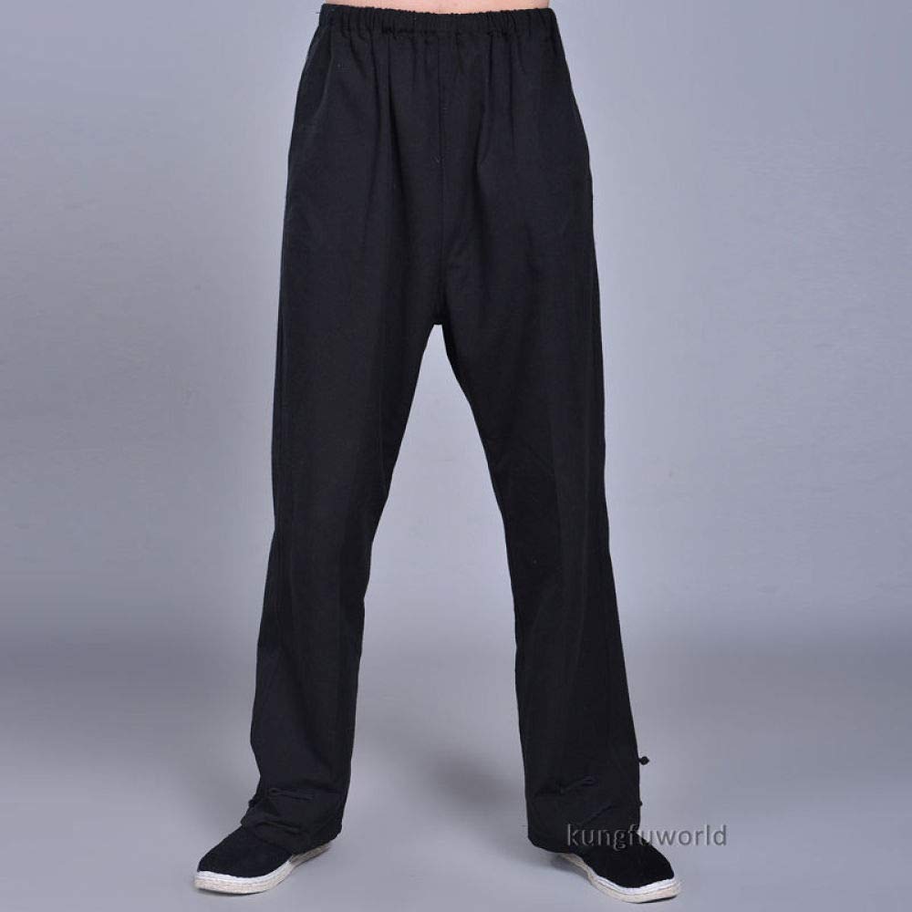 100% Algodón Kung Fu Tai Chi Pantalones Wushu Artes Marciales Wing Chun Ropa Pantalones De Entrenamiento Negro,Black-XL