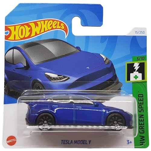 Hot Wheels - Tesla Model Y - HW Green Speed 3/10 - HTB80 - Short Card - Azul oscuro - Mattel 2024
