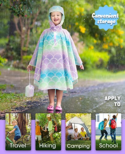 Image of WAWSAM Lightweight Rain Poncho Kids, Ponchos for Kids Waterproof Reusable Hooded, Kids Poncho Rain Jacket for Boys and Girls