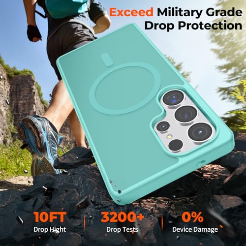 Image of SUPFINE Magnetic for Samsung Galaxy S25 Ultra Case with Screen Protector, (Built-in Magnets) (Military Grade Drop Protection) Slim Translucent Shockproof Phone Case,Blue Green