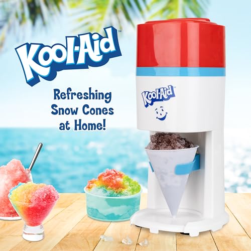 Image of Kool-Aid Shave Ice and Snow Cone Machine, Multi-Use Ice Shaver for Frozen Treats, Slushies, Snow Cones, and More - Reusable Cup and Ice Mold, Stainless Steel Blades - Red, White, & Blue