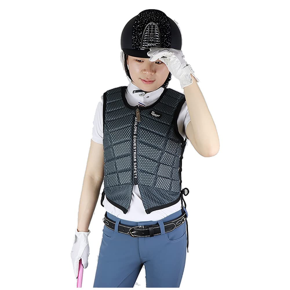 Chaleco Ecuestre Seguridad Profesional Equitación Protector Gear Cremallera Chaleco para Adultos Hombres Mujeres Niños Niños (Blue CS)