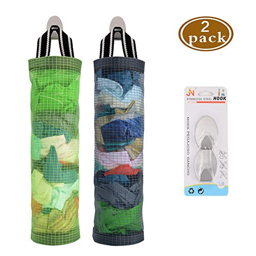 Plastic Bag Holder Sulimy Dispensers Folding Mesh Garbage Bags 2pcs Hanging Storage Bag