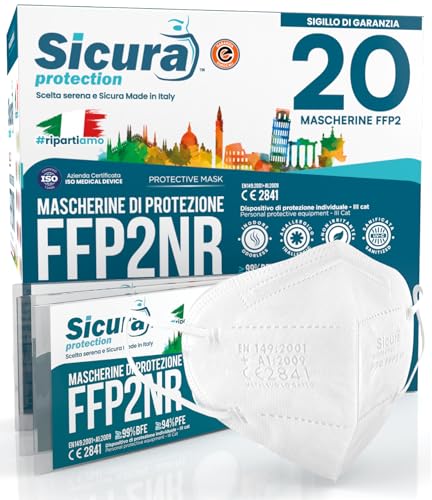 20 Mascherine FFP2 Certificate BIANCHE SICURA Protection Made in Italy BFE ≥99% Mascherina ffp2 vera Marcatura EFFETTO PULITO e sigillata EN 149:2001+A1:2009