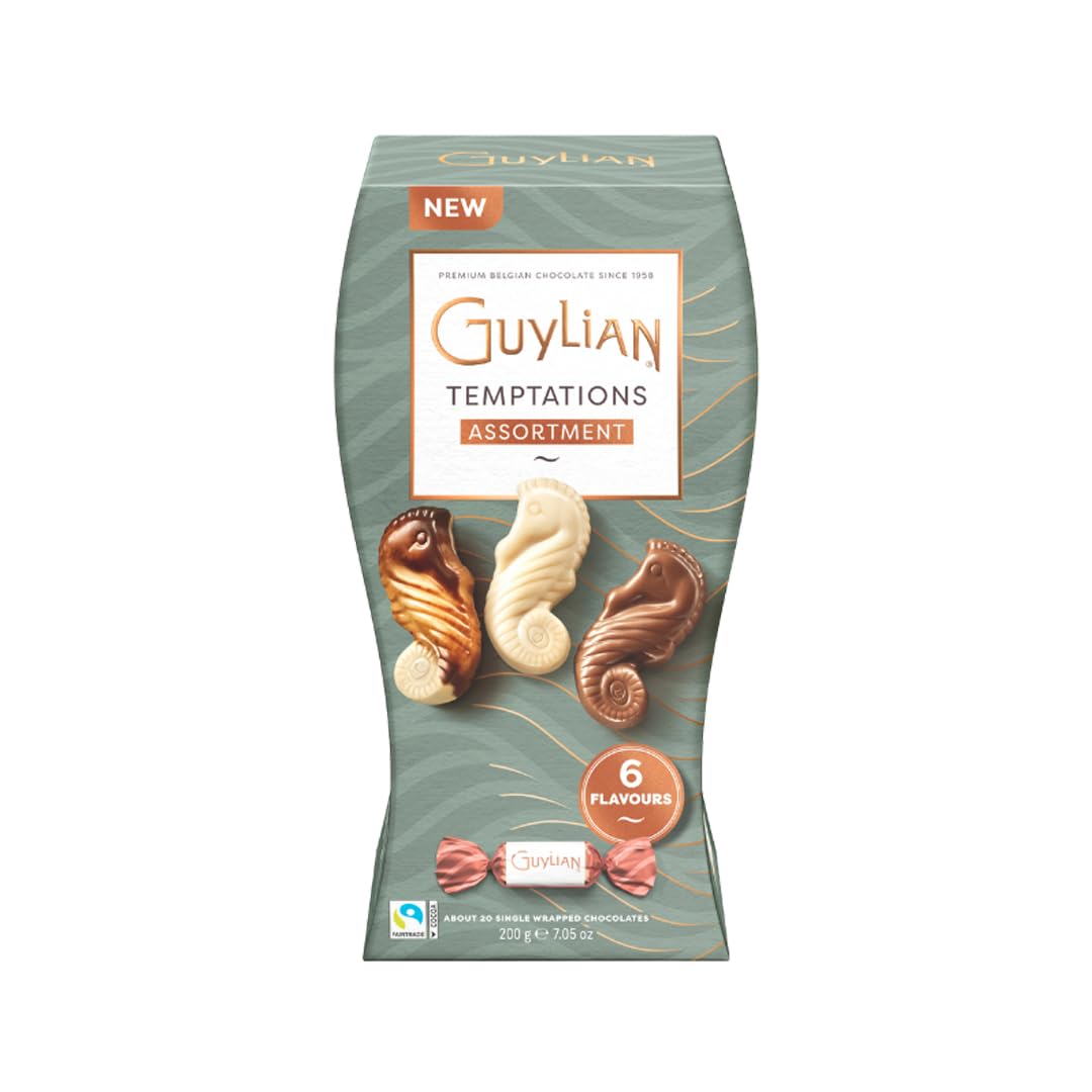Guylian Belgian Chocolate Gift Box - Assorted Temptations Seahorses by GuyLian, 6 Gourmet Flavors, Hazelnut Praliné & Milk Truffle, 200g-image-29