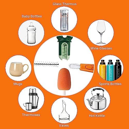 Image of UCRAVO 3 in 1 Multi Bottle Cleaning Brush,Sponge Baby Bottle Brush, Cup Lid Gap Bottle Cleaner Brush Cleaning Brush, Multifunctional Cup Brush with Long Handle for Water Bottles, Tumblers, Cups