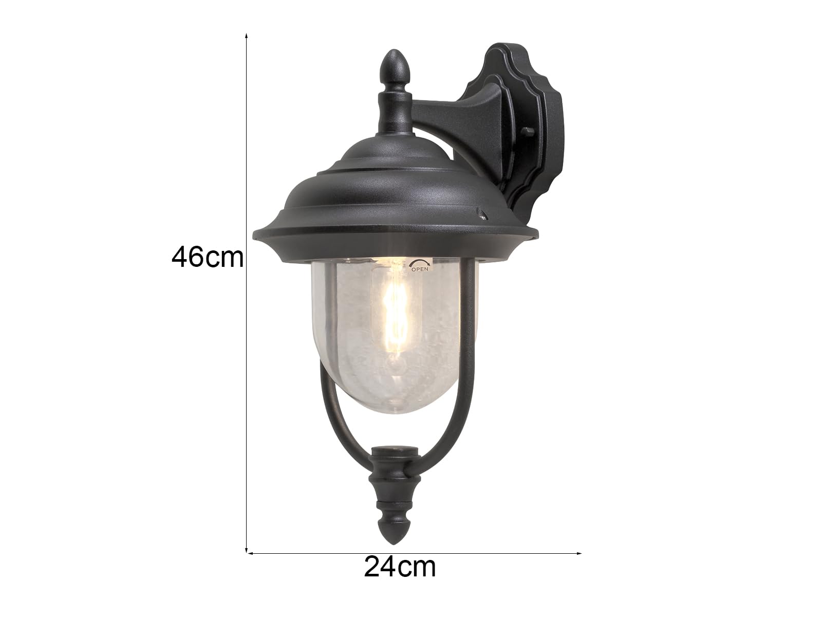 LED Außenwandlaterne hängend im Landhausstil, Höhe 46cm, Schwarz
