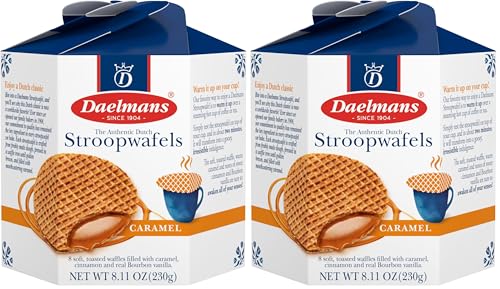DAELMANS Stroopwafels, Dutch Waffles Soft Toasted, Caramel, Office Snack, Kosher Dairy, Authentic Made In Holland, 8 Stroopwafels Per Box, 1 Box, 8.11oz (Pack of 2)