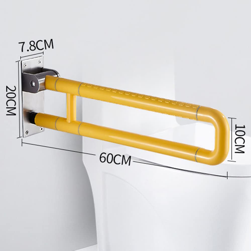 Barra Abatible Baño Minusvalido, Barras De Agarre WC, Barra de Apoyo para Inodoro, pasamanos Antideslizantes, Agarre De Apoyo para Personas Mayores De Pie 60cm(Color:Amarillo)