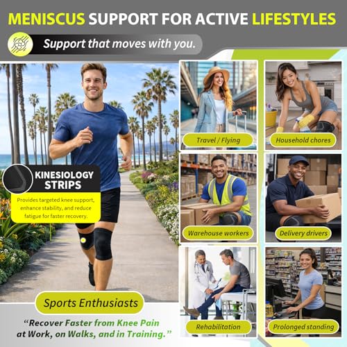 Knee Brace for Meniscus Tear 2 Pack, Knee Compression Sleeve for Men and Women, Knee Support for Arthritis, Swelling, Inflammation, ACL, Pain Relief, Running, Workout, Sports and Recovery Gray L