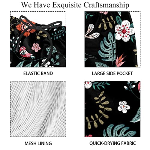 Maillots de bain pour hommes à motif floral d'oiseaux et short de plage léger JDEZ