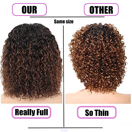 Fine Plus Highlight 4/30 Curly Human Hair Wigs For Women 150% Density Curly Bob Wigs For Black Women Human Hair Glueless Wigs With Middle Part Lace 100% Real Human Hair 12 Inch thumb #4