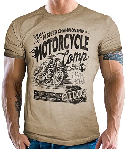 Biker T-Shirt Vintage Washed Jeans Look Motorcycle Competition 4XL