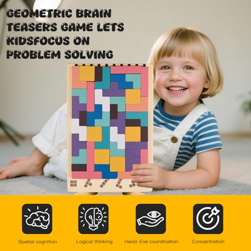 Kiapeak Wooden Stacking Puzzle Toy, 3D Russian Block Puzzle Jigsaw,Montessori Educational Board Game Gift for Boys and Girls, Stacking Blocks Toys for Family Brain Teaser Activity - Image 2