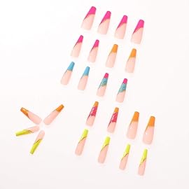 YoYoee Long Fake Nails Tips - Coffin Luxury Press on Nails Pink Acrylic Ballerina Reusable False Nails for Women and Girls 24Pcs