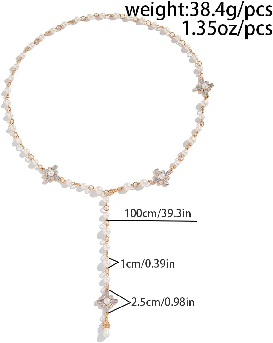 Pearl Cross Rosary Necklace Gold Plated Rosary with Pearls Waterproof Jewelry Big Cross Chain Link Choker Charm Necklace for Daily Wear - Image 9