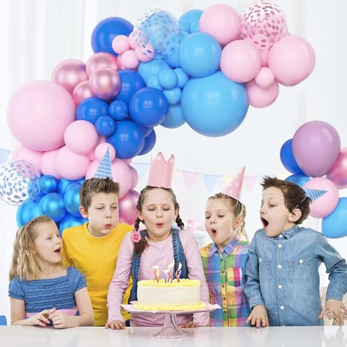 Image of Amandir 153pcs Pink and Blue Balloon Arch Garland Kit Different Sizes | 18 12 10 5 inch Pastel Blue Pink Purple Confetti Balloons for Boys Girls Shower Pool Summer Party Gender Reveal Decorations