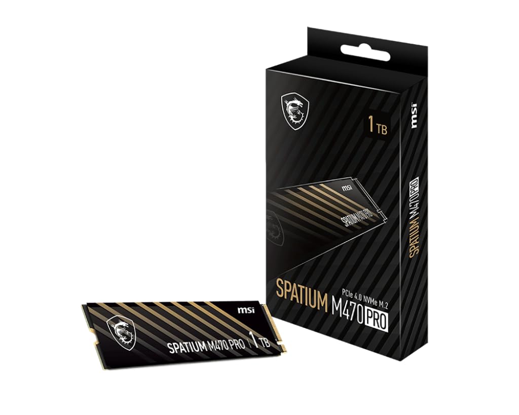 msi SPATIUM M470 PRO PCIe 4.0 NVMe M.2 1TB Portable SSD, 1TB External Solid State Drive, Speeds Up to 6000MB/s, USB-C, Reliable Storage for Gaming, Students, Professionals, Black