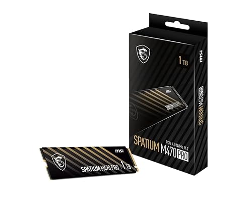 MSI SPATIUM M470 PRO PCIe 4.0 NVMe M.2 1TB Portable SSD, 1TB External Solid State Drive, Speeds Up to 6000MB/s, USB-C, Reliable Storage for Gaming, Students, Professionals, Black