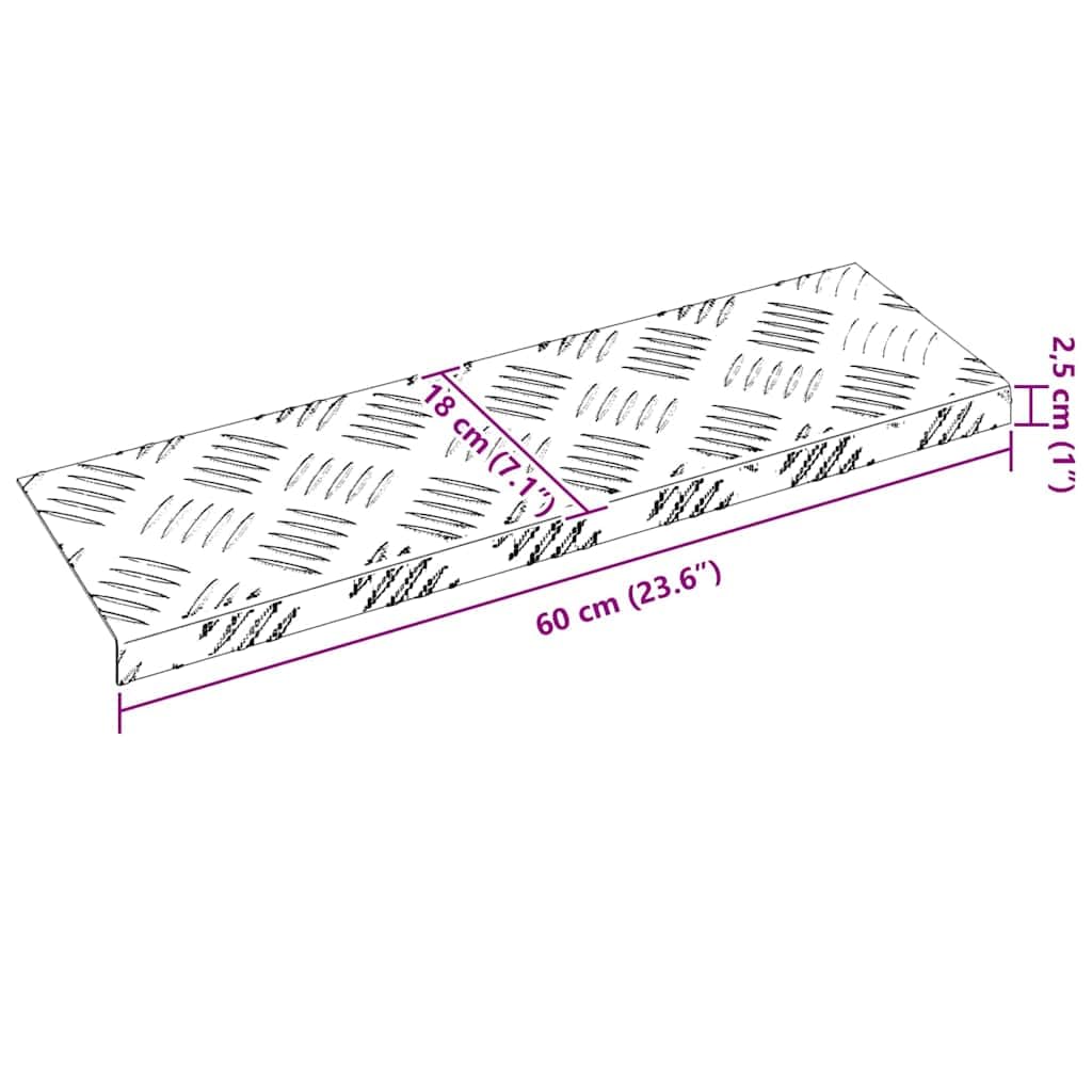 Aluminium Treppenstufe 10er Set Silber 60 x 18 x 2,5 cm Rautenmuster Trittauflage für Innenbereich, Treppenläufer, Rutschhemmende Trittsicherheit