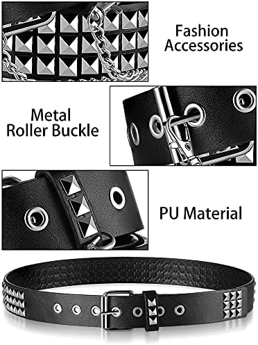 Punk Belt PU Leather Studded Belt for Women Threads Goth Pyramid Belt Square Beads Belt with Studs Rock Rivets Belt for Women Men Gothic Jeans Belt Clothing Accessories