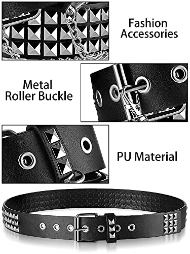 Studded Belts Punk Rock Belts For Women Threads Goth Pyramid Pu Leather Belts With Chains For Gothic Clothing Accessories (Black) #TOP1