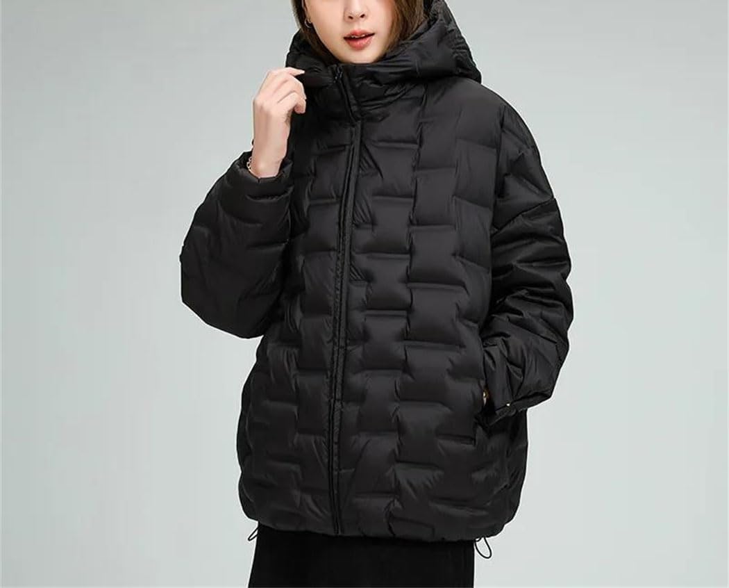 Women’s Duck Down Jacket Hooded Loose Fit Warm Casual Light Winter Outwear