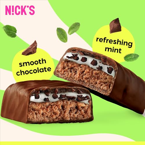 Nick's Protein Bars Mint Chocolate | High Protein | Lowcalories | Low Carb Keto Friendly Snacks No Added Sugar (12 bars x 50g)