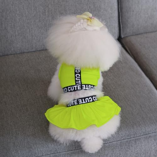 Image of CuteBone Two Piece Dog Sports Dress Athleisure Puppy Fluorescent Green Skirt Lightweight Small Dogs Girl Clothes Cat Apparel SPS07S