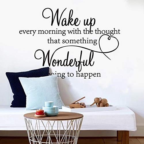 Awsn Wake Up Every Morning With The Thought That Something Wonderful Is Going To Happen Vinyl Wall Decals Sayings Art Lettering Wall Stickers For Bedroom Living Room Inspirational Wall Decals #TOP2