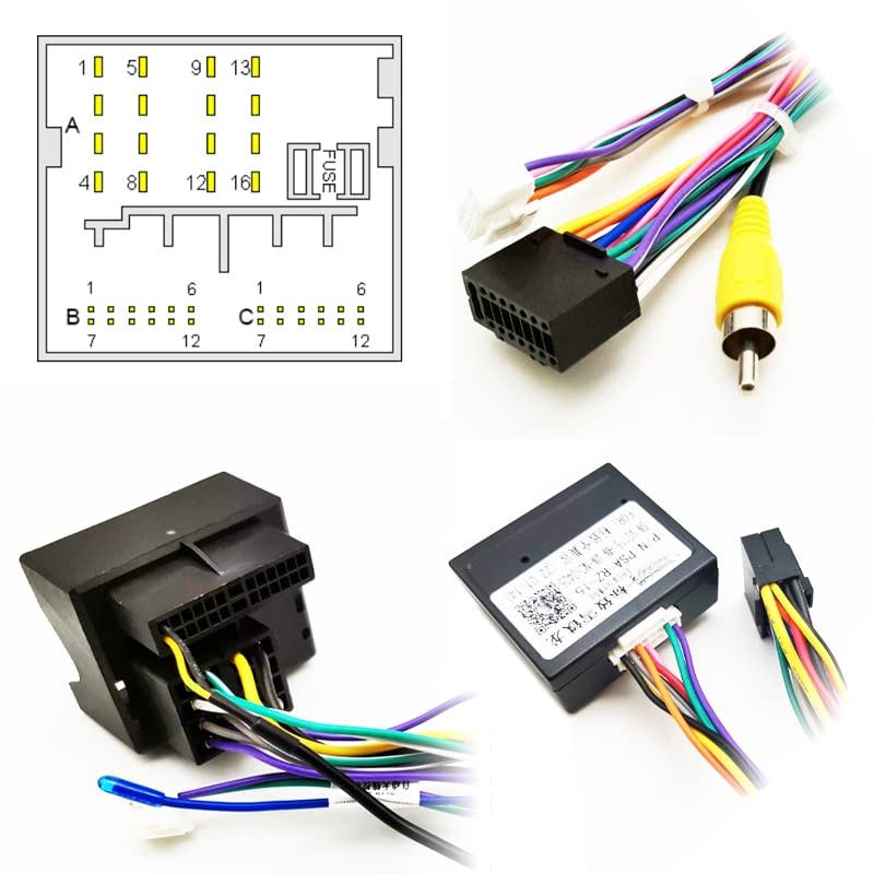 Detailed view of harness components including 16-pin plug, Quadlock connector, CANBUS box, and pinout diagram