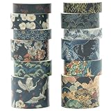 Songdao 12 Rolos Fita Washi Encanto de Kyoto, Arte Japonesa, Jardim Geométrico para Artesanato, Crianças, Scrapbook, DIY e Presentes (Azure Tranquility)