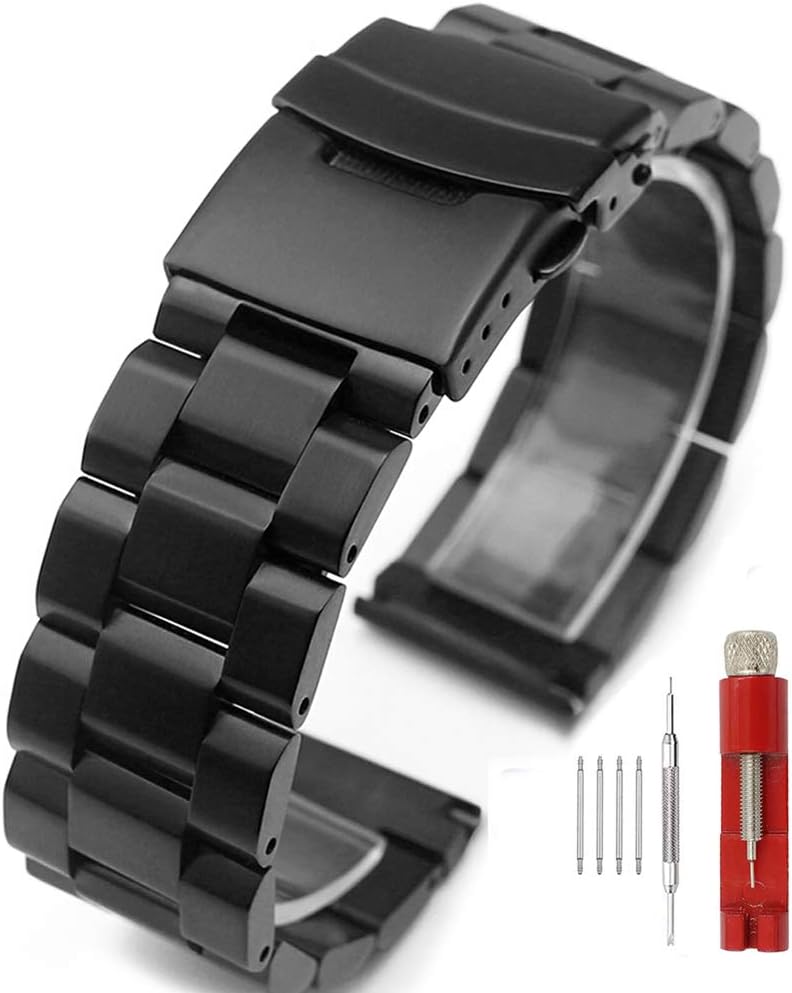 Silver/Black/Blue/Grey/Gold Stainless Steel Watch Bands, Brushed Finish Watch Strap 18mm/20mm/21mm/22mm/24mm/26mm Double Buckle Bracelet