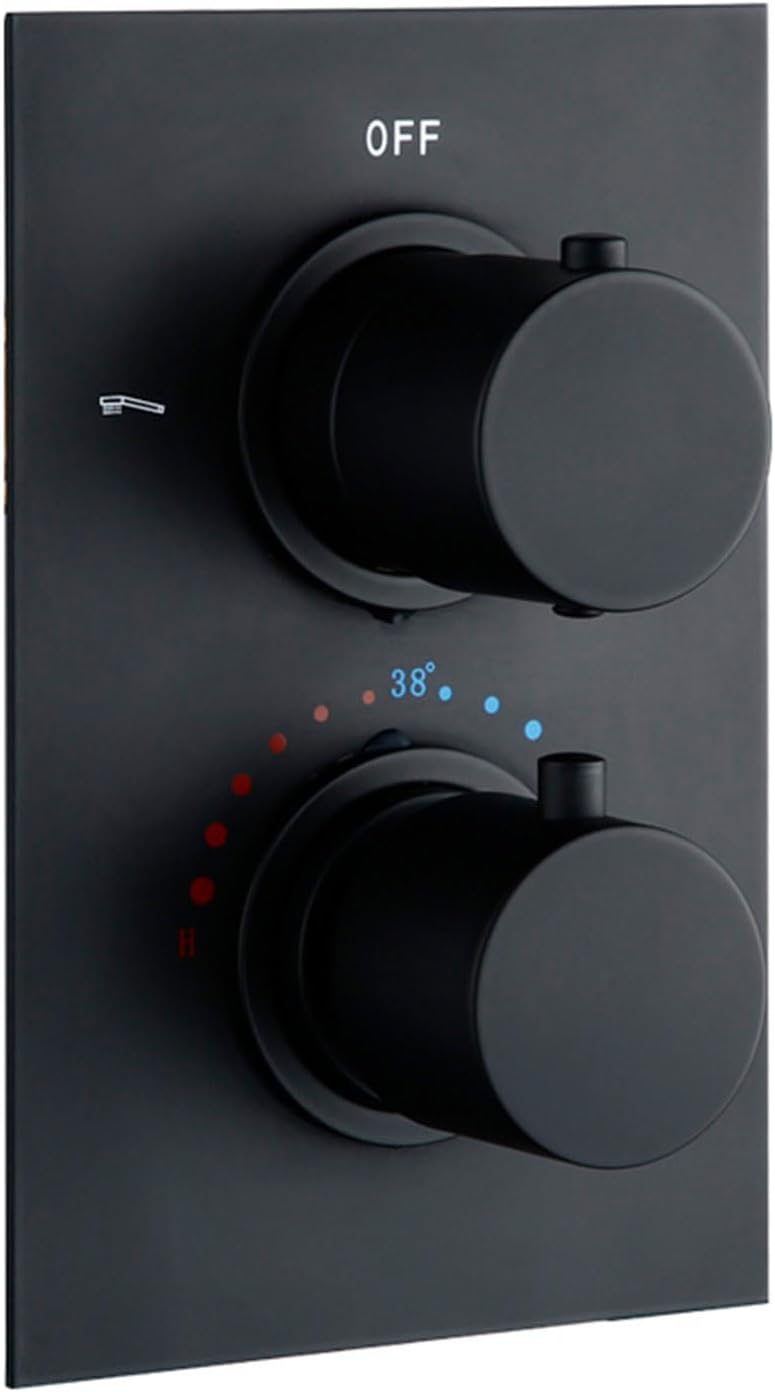 Thermostatic Shower Valve, Shower Valves Black Shower Control Valve Kit Brass Shower Faucet Valve Hidden Shower Mixer Valve Wall-Mounted