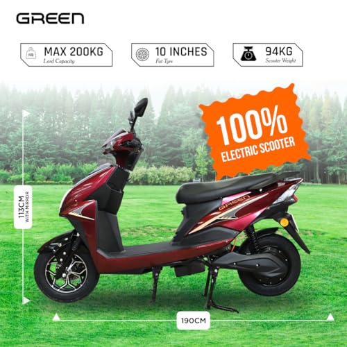 Image of Green Invicta Low Speed Electric Scooter Non RTO 60KM Range Red with Portable Charger