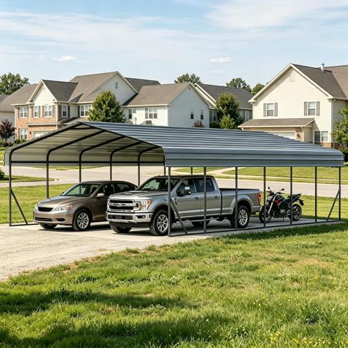 FILLOSLOV 20x30FT Metal Carport with Vertical Roof | All-Weather Galvanized Garage,Heavy Duty Carport with Reinforced Base & Portable Outdoor Shelter Canopy for Cars,Trucks & RVs