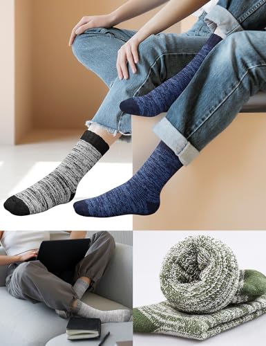 Yeblues 5 Pairs Thick Wool Socks Men, Warm Winter Fuzzy Socks,Soft Wool Hiking Socks Men Moisture Wicking Boot Socks(size 12-17)