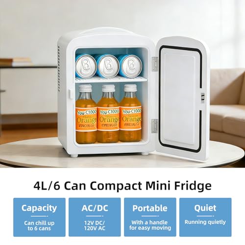 Antarctic Star 4L/6 Can Portable Mini Fridge,Personal Compact Refrigerator,Small Cooler for Food,Drinks or Skin Care, AC/DC for Bedroom, Car, Office & Dorm, White by Antarctic Star - Image 2