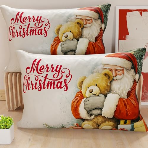 PETTI Artigiani Italiani - Coppia di Federe Cuscino 40x70 cm in Microfibra, Federe Natalizie, Cuscini Arredo di Natale Camera da Letto, Divano, Salotto, Set 2 Fodere Copricuscino, Federa Xmas 12