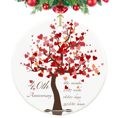 40th Anniversary Ornament, Gifts for 40th Wedding Anniversary, 40th Anniversary Valentines Gifts for Couples,Parents, 2.9" Ceramic 40 Year Anniversary Christmas Ornament 2026