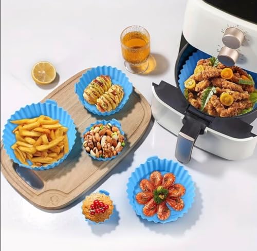 Image of Reusable Silicone Air Fryer Liners 6Pcs Set - Multicolor Round Silicone Bowls for Air Fryer, Oven & Microwave | Heat-Resistant, Non-Stick, Flexible & Reusable Cooking Inserts (Multicolor)