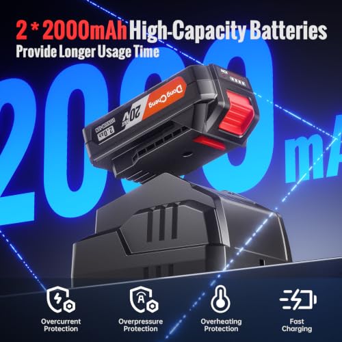 Image of DongCheng 20V Cordless Drilling Machine, 40Nm Torque, 350W Copper Motor, 18+1 Settings, 2-Speed 0-1500 RPM, 2Pcs 2.0Ah Battery and Charger, Clean Kit, Manual Tool, 16Pcs Drill Accessories for Home Use