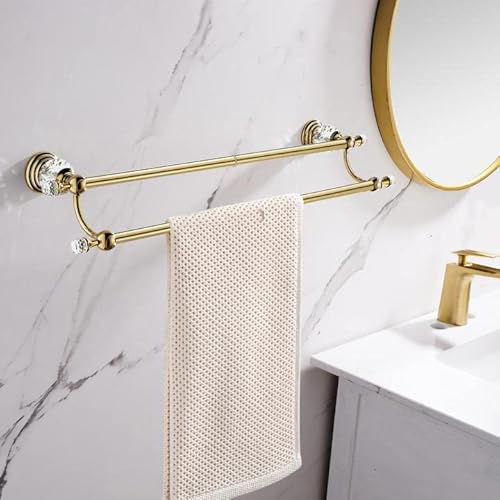 Wincase Crystal Towel Holder Double, Adjustable Gold Towel Bar 18 To 30 Inch, Towel Rack Rail For Bathroom Wall Mounted #TOP1