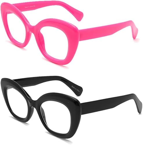 Miniatura 3 de HoouMoou Gafas de lectura de ojo de gato de gran tamaño para mujer, lentes de lectura de ojo de gato funky, lentes de bloqueo de luz
