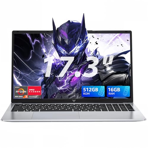 KAIGERR 17.3 Inch Light Gaming Laptop, AMD Ryzen 4300U (Beat Intel Processor N100, up to 3.7GHz) 16GB DDR4 RAM 512GB SSD Laptop Computer with Type C, 1908 x 1080 Display, Windows 11 Laptop